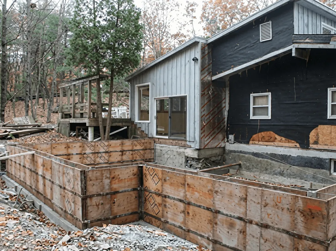Prepared site with foundation forms for home remodeling and addition project in Bellevue, WA